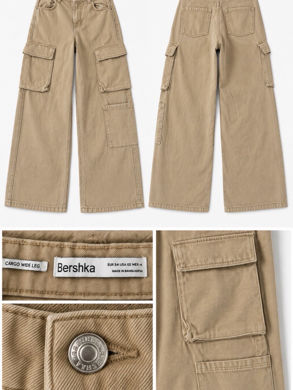 Bershka Women’s Cargo Wide-Leg Pants in Khaki